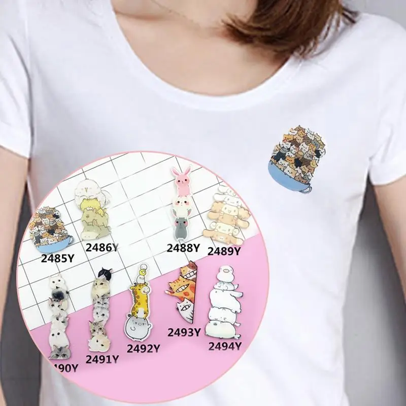 

Skirt Badges 1PC Valentines Gift Acrylic Lovely Cartoon Brooch DIY Accessories Sweater Student Stacked Cats Animal Icon Cute