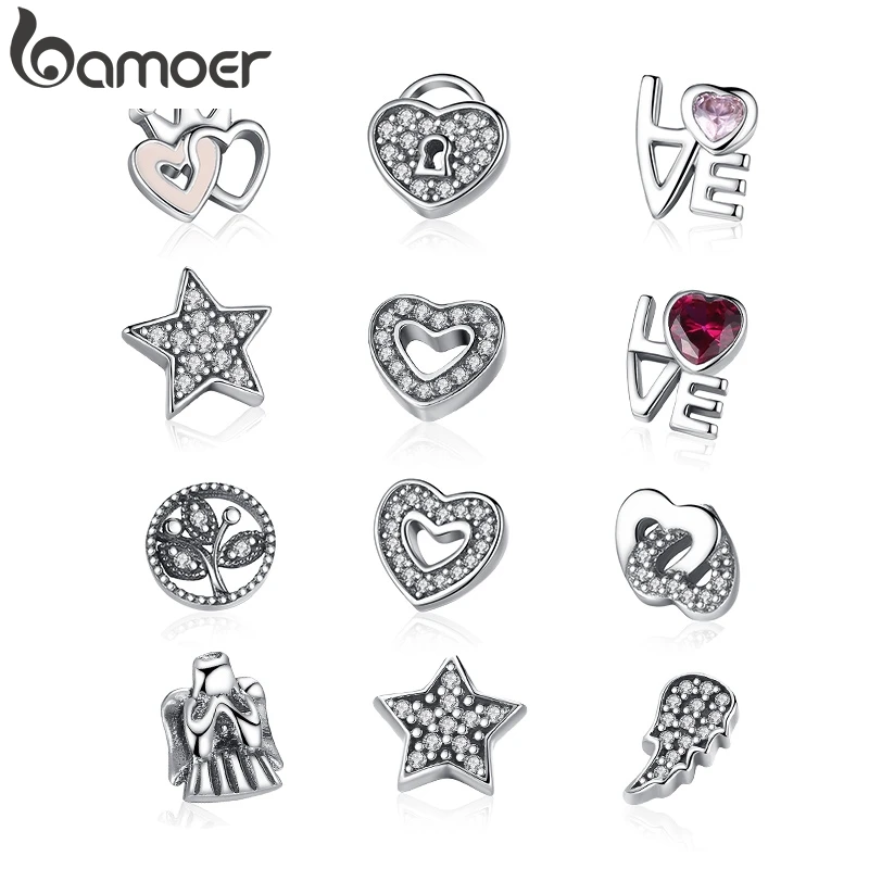 BAMOER 925 пробы серебро небесный, любовь и семья, навсегда сердца Petites воспоминания Бусины Подходят плавающий медальон ожерелья PSF101