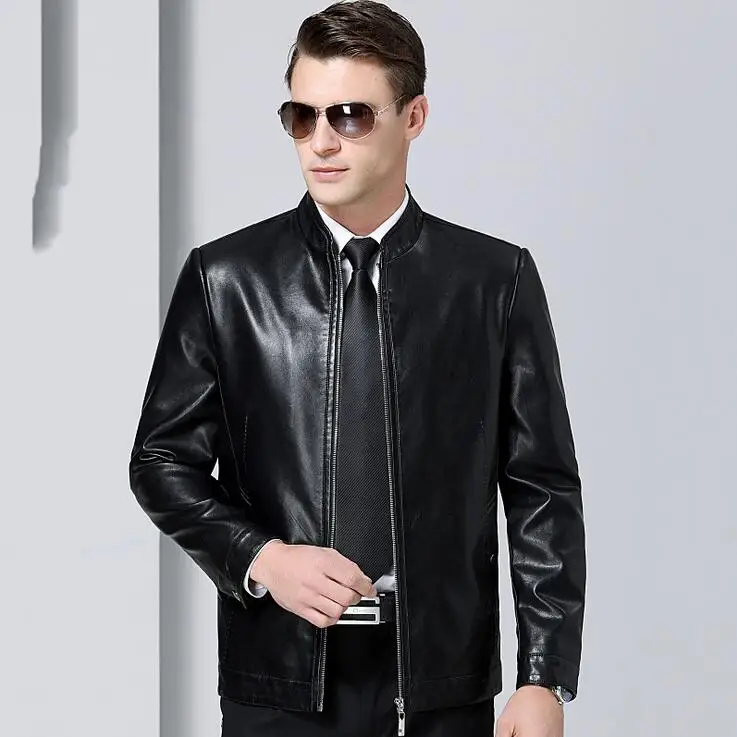 Мужская кожаная куртка из овечьей шкуры деловая Повседневная размера плюс