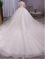 2022 luxury beading long sleeve wedding gowns with long train sequined lace wedding dresses