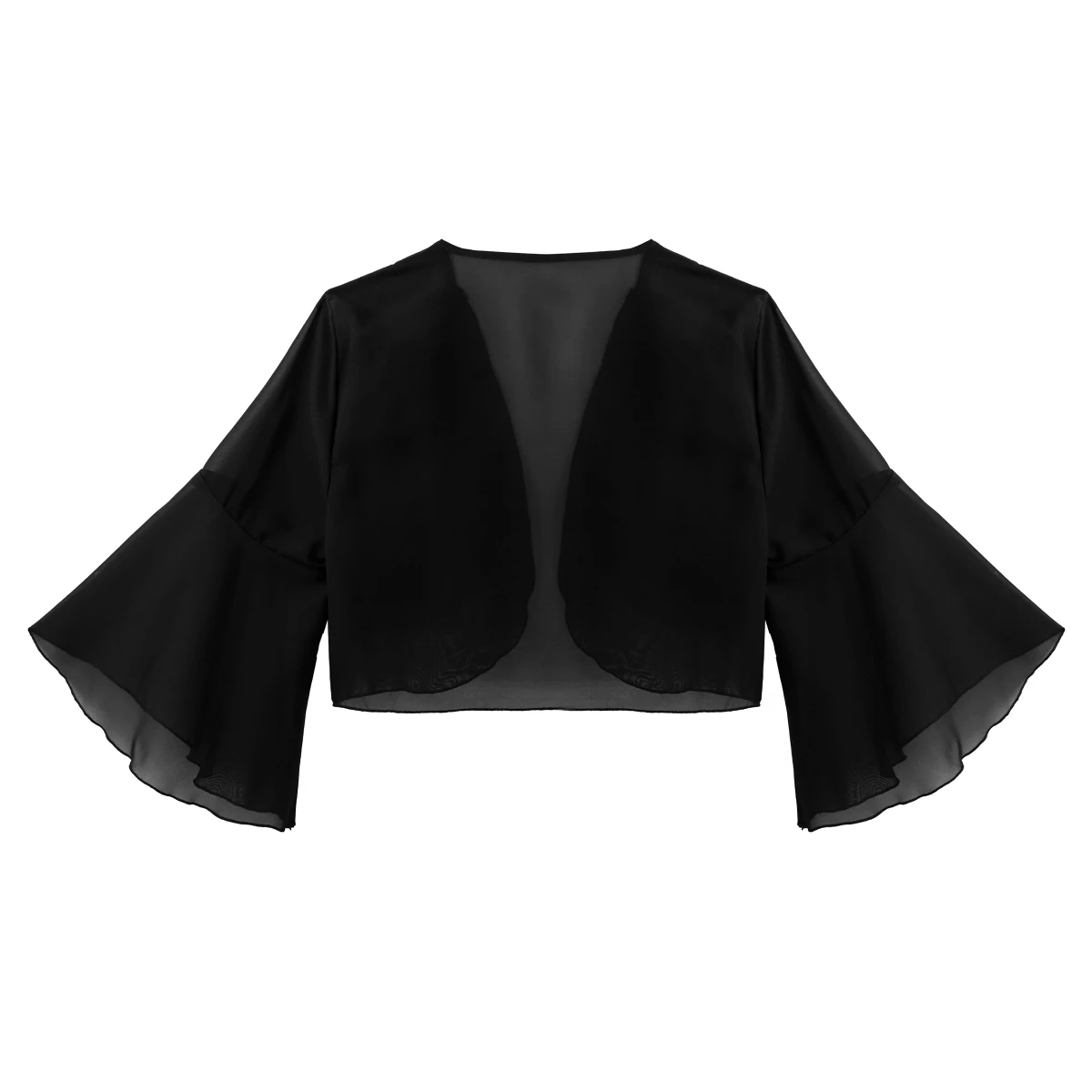 

Summer Fashion Women Flare Sleeves Layered Open Front Bolero Shrug Shawl Elegant Female Chiffon Cardigan Cropped Top Cover-Ups