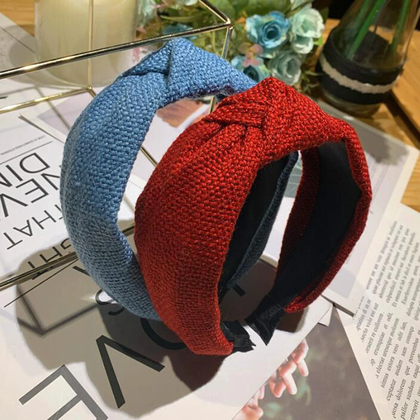 PROLY New Fashion Women Hairband Wide Side Headband Classic Solid Turban Knitted Center Knot Hair Hoop Wholesale |