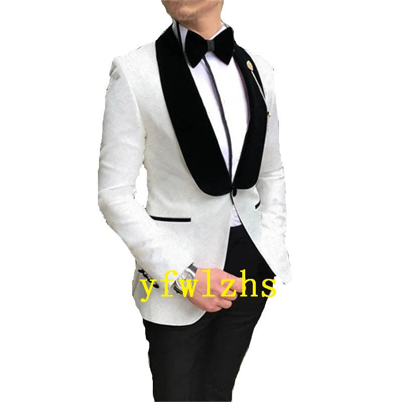 

Handsome Embossing Groomsmen Shawl Lapel Groom Tuxedos Men Suits Wedding/Prom/Dinner Best Blazer(Jacket+Pants+Tie) 279