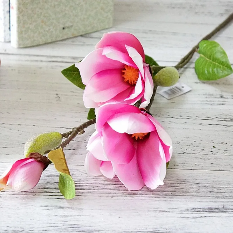 Роскошный длинный стебель 4 головки искусственная Магнолия цветок ветви для дома