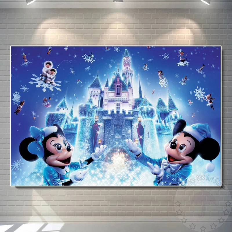 

Disney Castle Christmas Canvas Painting Disneyland Poster Cartoon Mickey Minnie Mouse Picture Print Room Home Wall Decor Cuadros