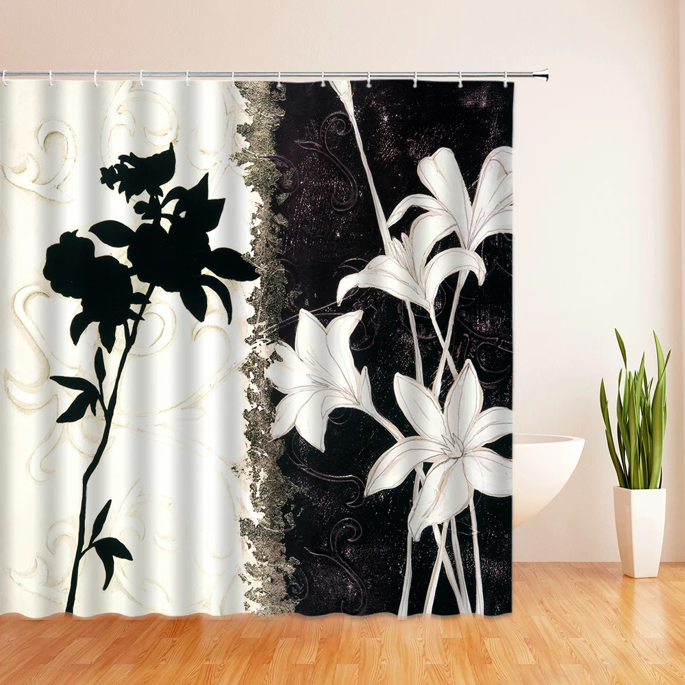 

3d Printing Flower Green Plant Shower Curtains Waterproof Bath Curtain With 12 Hooks Bathroom Curtain Polyester Cloth Home Decor