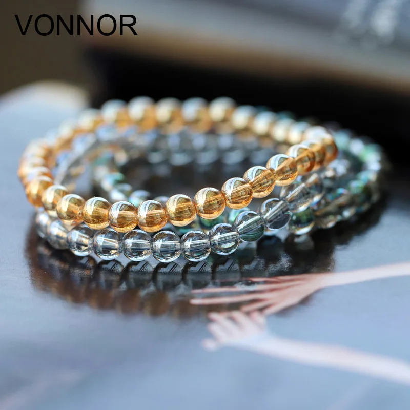 VONNOR Высококачественный Браслет из хрусталя с бусинами прозрачный браслет