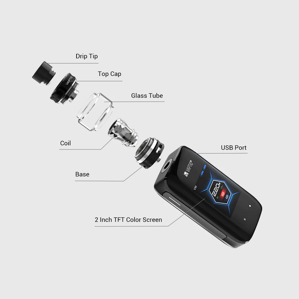Gift Coils! Vape MOD 220W KIT VAPTIO X-HUBBLE 5.0ml tank touch Screen long last and huge power battery e-cigarette Vaporizer | Электронные