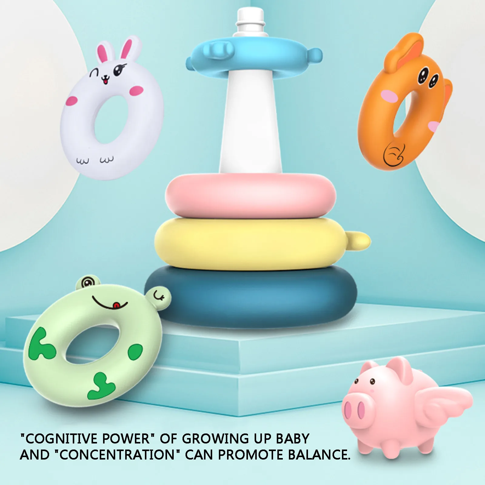 Радужное штабелируемое кольцо башня блоки Мультяшные разноцветные кольца