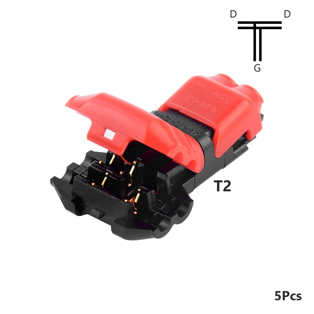 red T2 2pin 5 шт. 1/2 Pin I T тип быстрого соединения проводов электрические разъемы 22-18AWG для светодиодной ленты Автомобильный Кабель обжимные клеммные блоки проводник - Цвет: red T2 2pin