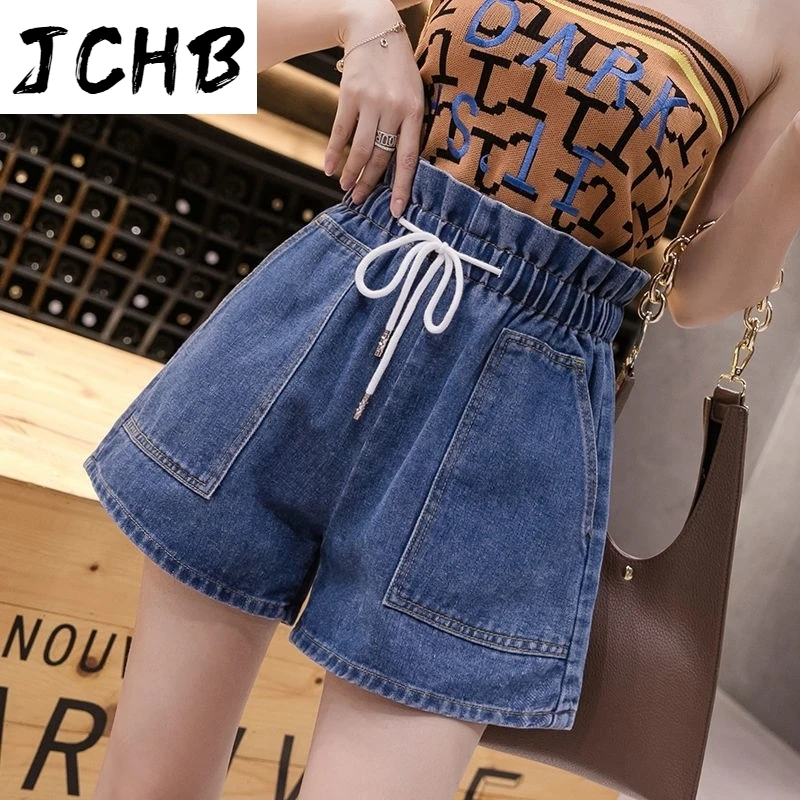 

2021 Korean High Waist Solid Jean Denim Shorts Wide Leg Women Sweatpants Womens Clothing Panties Plus Size Shorts Jogger Summer