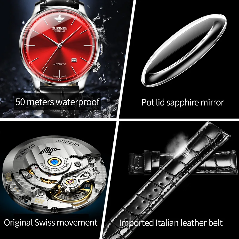 

Swiss big brand OUPINKE automatic mechanical watch leather luxury business casual waterproof calendar watch sapphire