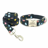 personalized space grey pet collar custom puppy id tag adjustable cat accessory planet sun stars basic dog collars leash set