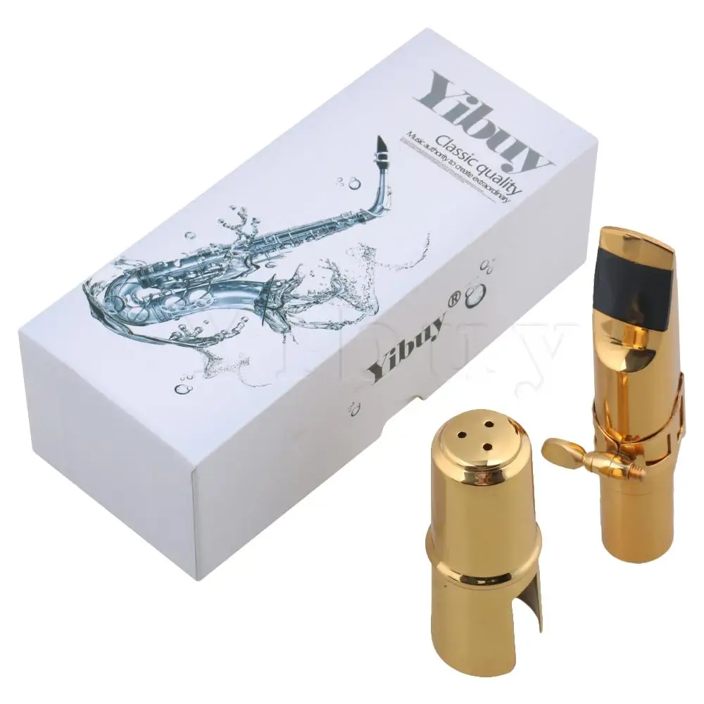 Yibuy 7# Золото B-плоские мундштук для саксофона-тенора с мундштук крышка+ квадратная пряжка