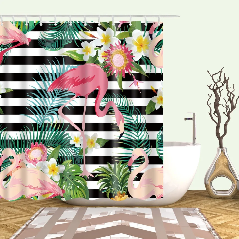 

Tropical Animal Flamingo Shower Curtains Bathroom Curtain Frabic Waterproof Mildewproof Polyester Bath Curtain With Hooks