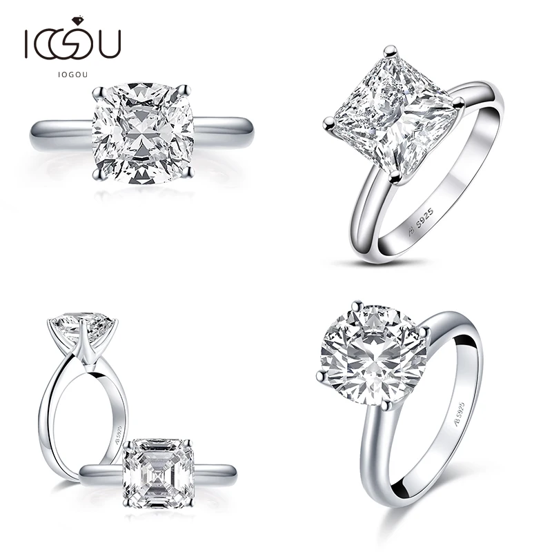 IOGOU 3CT подушки с кольцо 925 пробы серебро Обручение Имитация бриллиантом круглый
