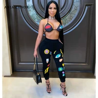 anjamanor sexy two piece set club outfits candy eyes embroidery bra crop top and pants women jogger matching sets d30 db29