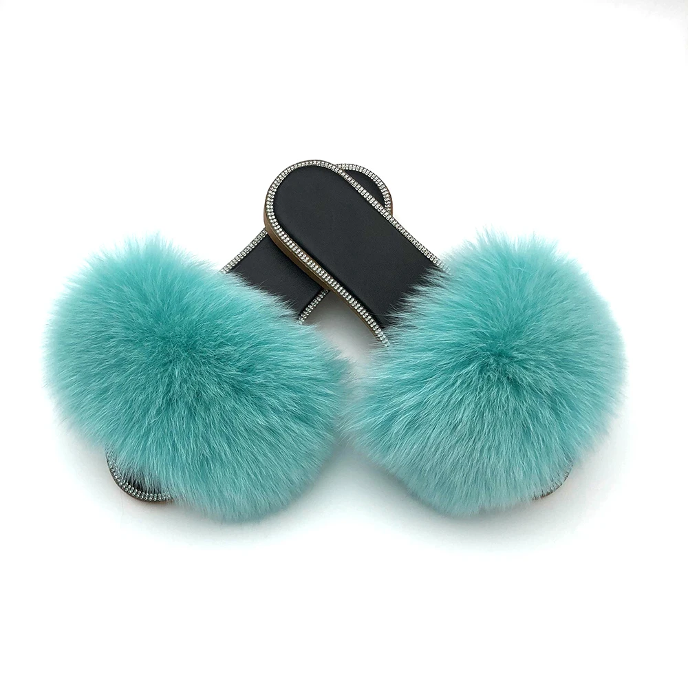 Блестящие Тапочки С Мехом летние Женские Сандалии тапочки Для Дома 2021 Модные