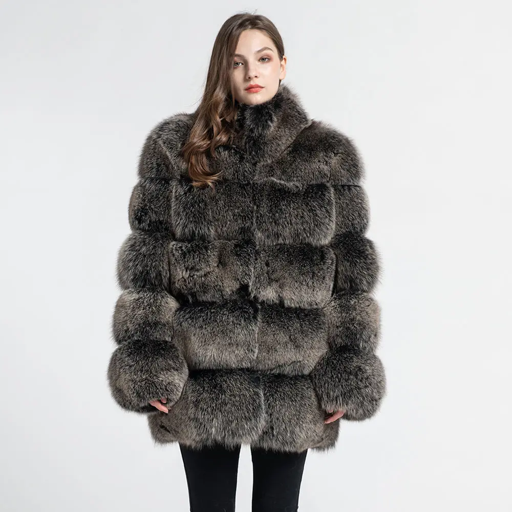 Black Frosted Женская шуба из натурального Лисьего меха, модный стиль, Новое поступление, высокое качество, зимняя Толстая теплая меховая куртка, верхняя одежда S7362 - Цвет: Black Frosted