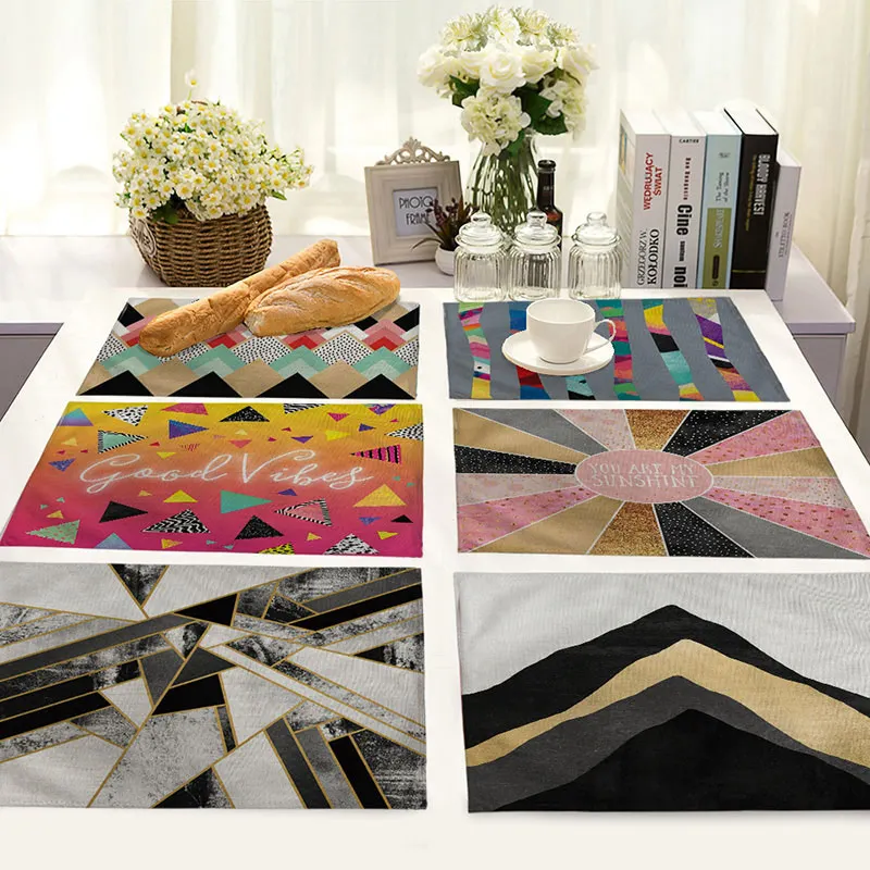 

Placemats for Dinner Table Heat Insulation Pad Cotton Linen Drink Coaster Abstract Geometric Art Tableware Mat Kitchen Accessory