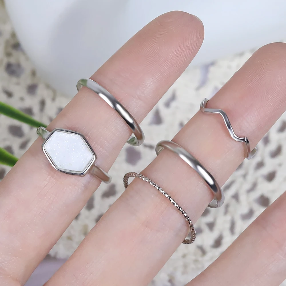 5pcs Ins Niche Design High Sense Suit Ring Female Element Geometric Fashion Simple Personality Index Finger Gothic | Украшения и