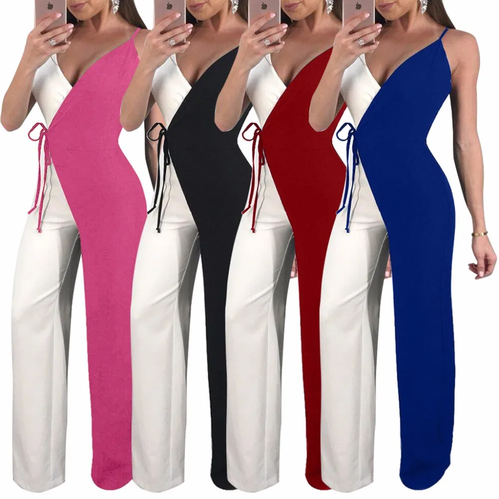 

Party Rompers Womens Jumpsuit Casual Black White Patchwork Jumpsuit Elegant Ladies Wide Leg Jumpsuits Clubwear Sexy Overalls