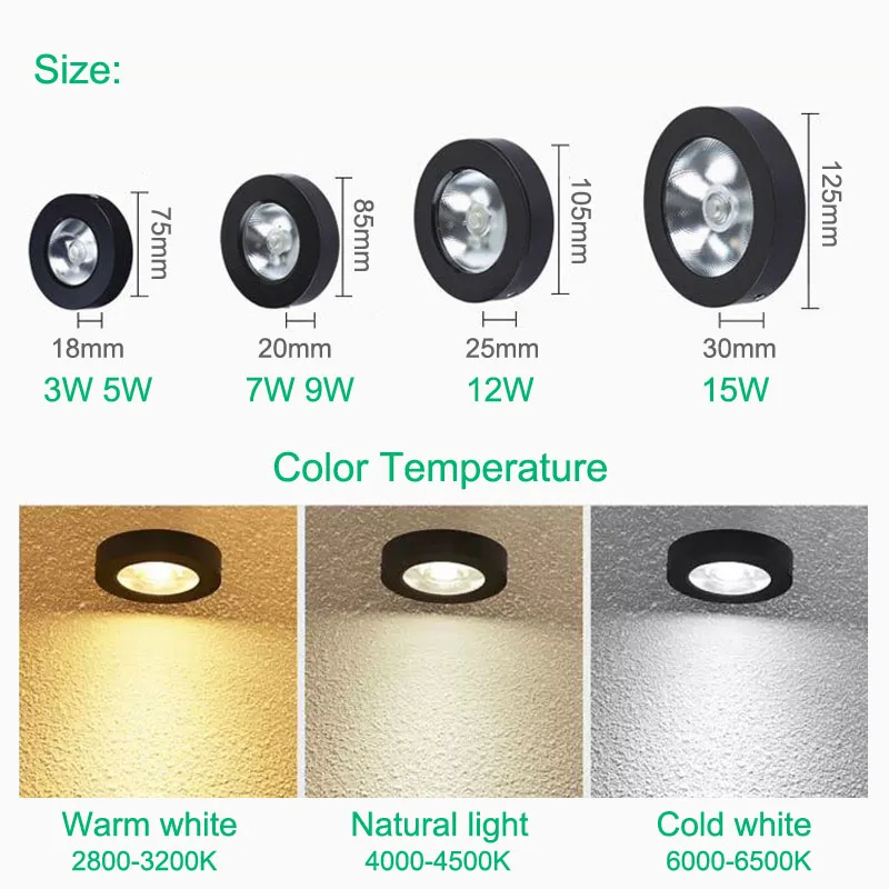 Luz LED de techo COB ultrafina, foco de 3W, 5W, 7W, 9W, 12W15W, panel de luz LED redondo, AC220V