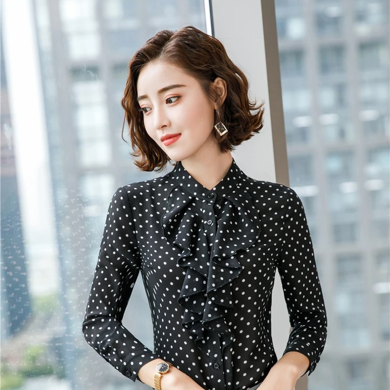 Блузка женская шифоновая с длинным рукавом деловая одежда для работы Униформа