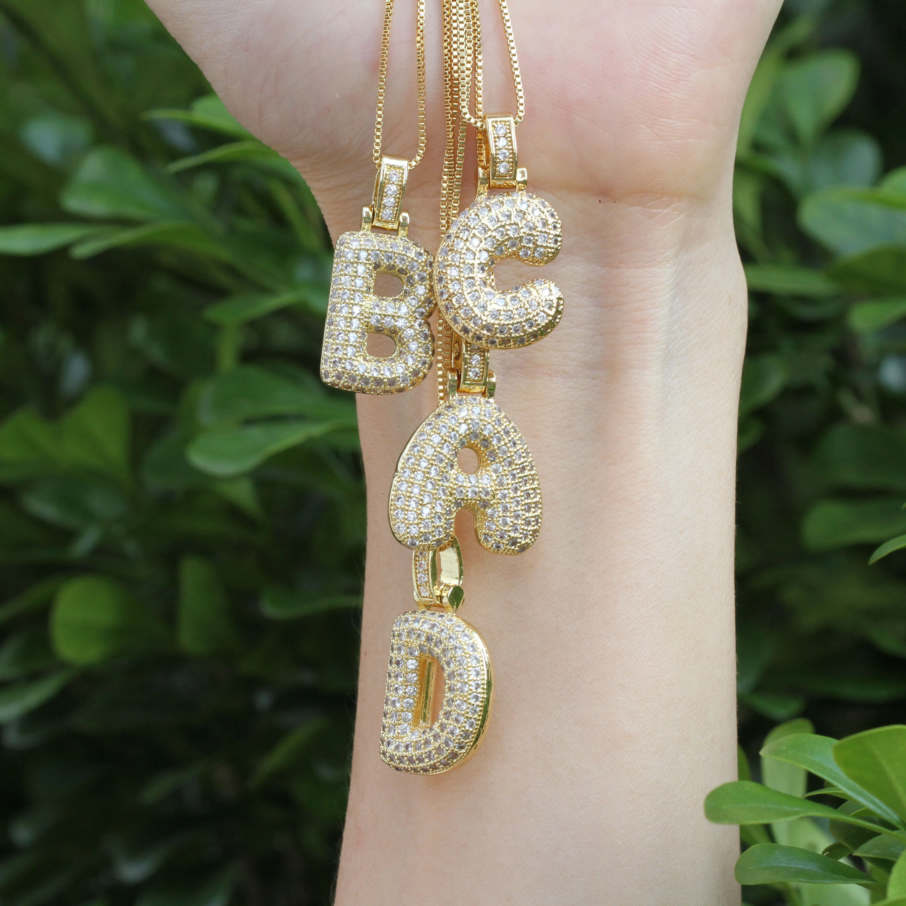 

New Style Trendy Letter Necklace Copper Pave CZ Gold Box Chain Pendant A-Z 26 Initials Necklace For Women Fashion Jewelry Gift