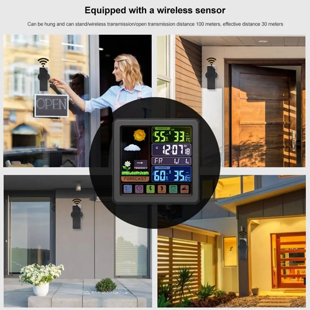 

Wireless Weather Clock Multi-functional Color Screen Clock Creative Home Touch Screen Thermometer and Hygrometer Alarm Clock