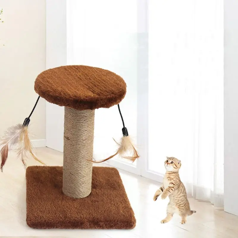 

Pet Cat Tree Sisal Scratcher Feather Play Toy Removable 2-Layer Round Platform for Kitten Climbing Claw Grinding
