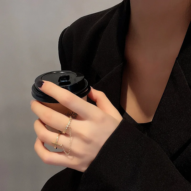 

Женское кольцо с цирконом, двойное кольцо на указательный палец