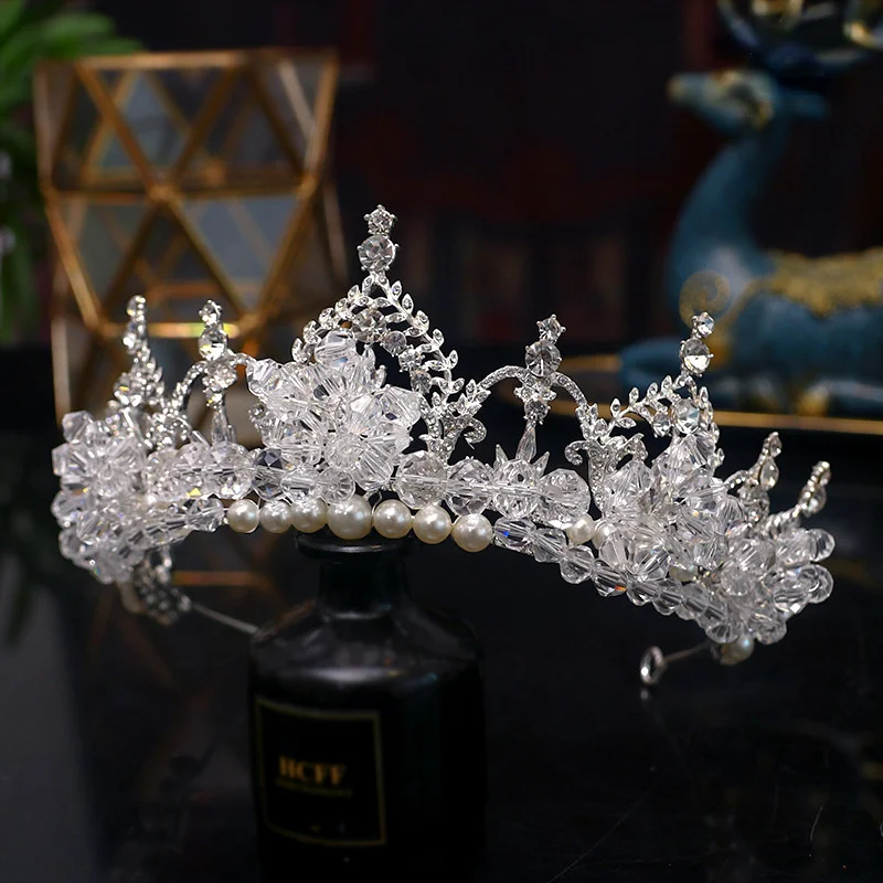 

Korean Luxury New Bridal Tiara Pearl Crystal Flash Crystal Wedding Crown Atmosphere Wedding Hair Accessories