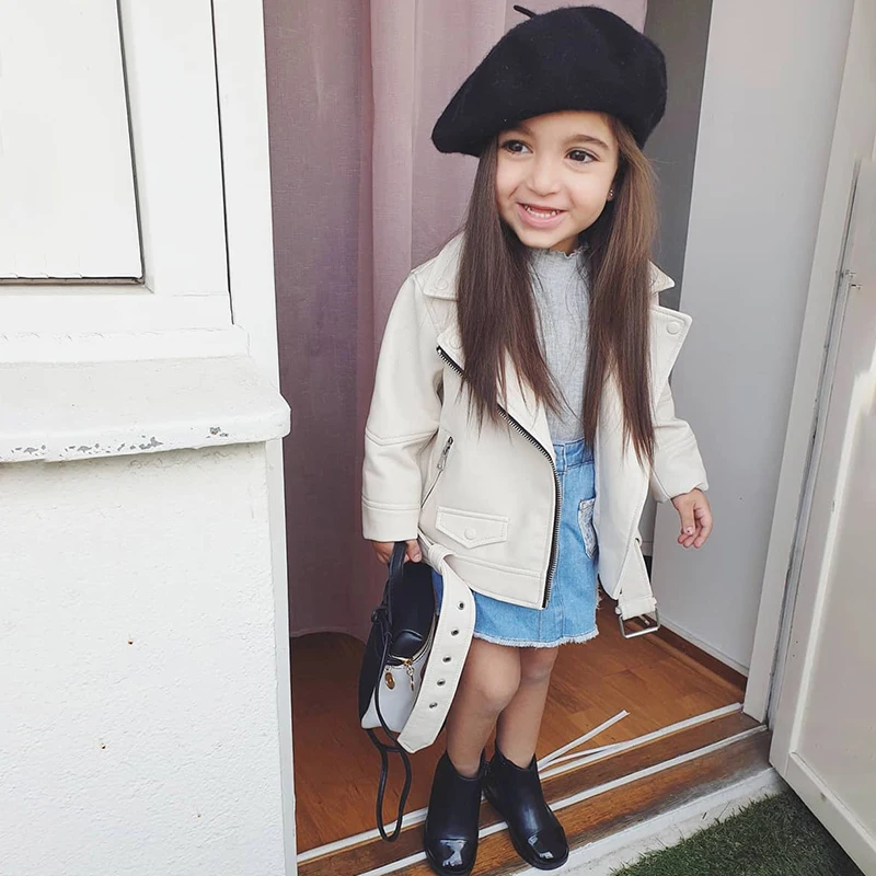 Модные куртки и пальто для девочек детские Куртки из искусственной кожи кожаное