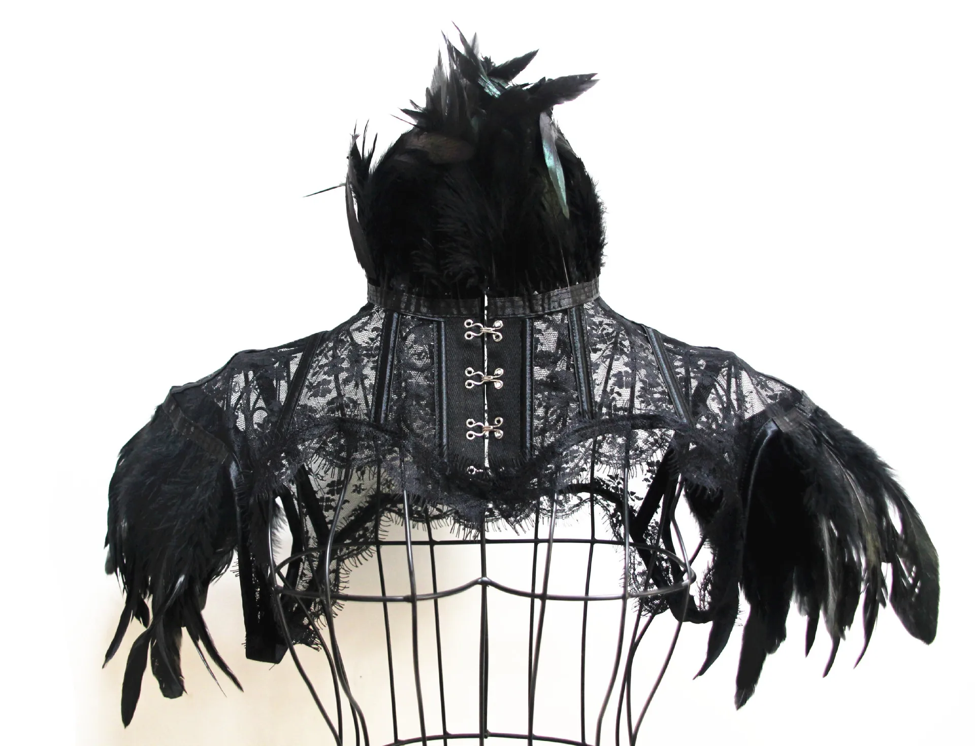 Женский Ретро винтажный панк готический топ с перьевым воротником кружевная