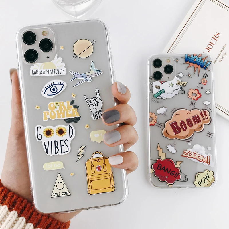 Abstract Clear Cartoon Phone Case For iPhone 13 12 Pro Max 11 Pro Max X XR Xs Max 7 8 Plus Soft TPU Cover For iPhone 12 Mini