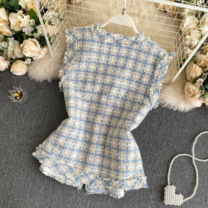 2020 Autumn Winter Women Plaid Vest Tweed Warm Sleeveless Jacket Fashion Pocket V-Neck Coat Lady Loose Vests | Женская одежда