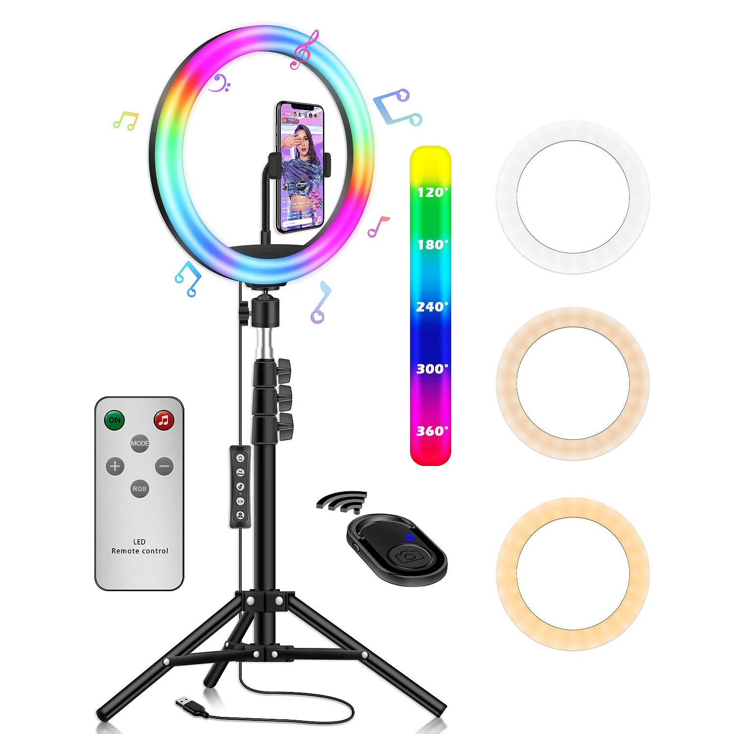 

Фото светодиодный селфи заполнить кольцо света 13 дюймов RGB с регулируемой яркостью Камера телефон 33 см, кольцевая лампа с стоячий штатив для...