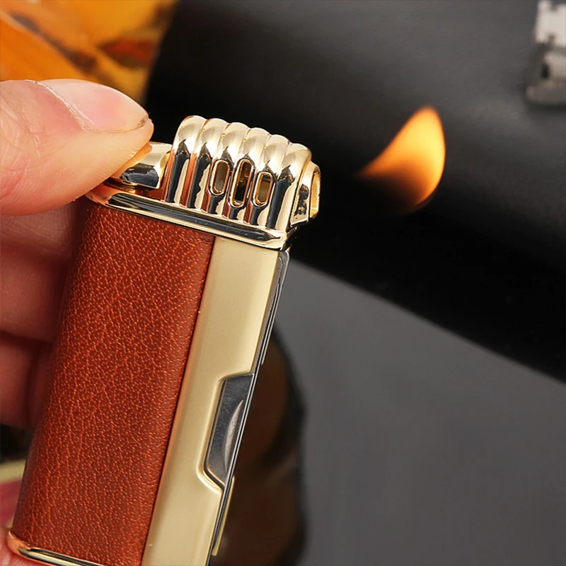 

Windproof Butane Jet Lighter Outdoor Multifunction Leather Lighter Compact Cigarettes Cigar For Pipes Lighter Gadgets For Men hq