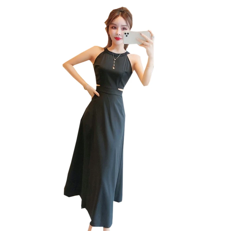 

Women's Dress Summer 2021 New Seaside Holiday O-neck Sleeveless Sexy Show waist Dress Irregular Split High Waist Slim Long Dress
