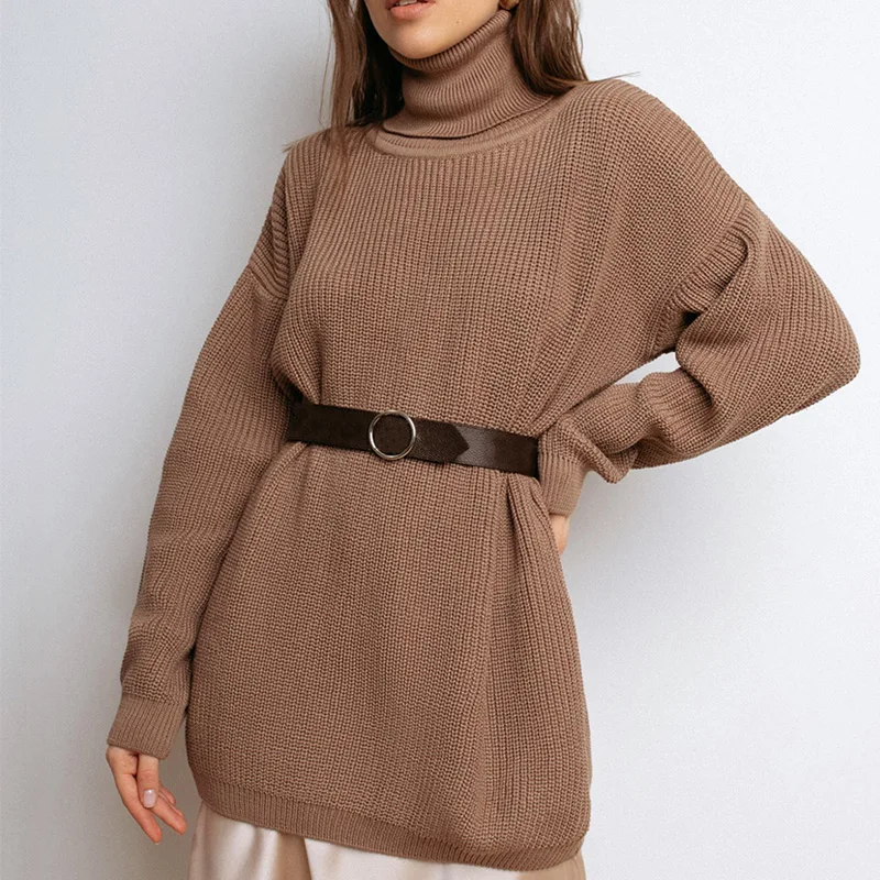 

2021 Women's Oversize Sweater Black Turtleneck Long Sleeve Autumn Winter Loose Long Jumper Beige Knitted Warm Sweaters for Women