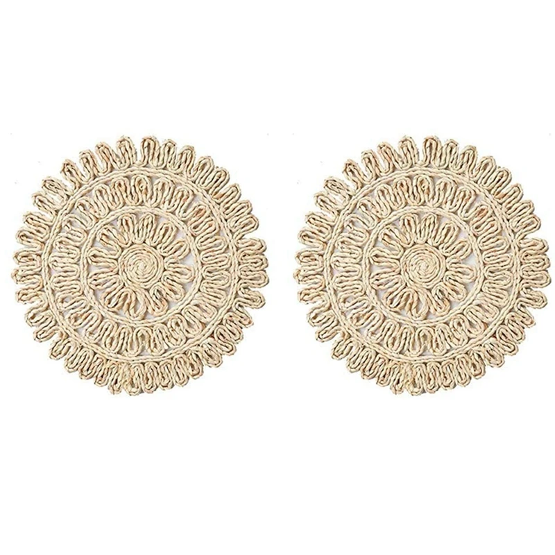 

Set of 2 Natural Straw Woven Place Mats,Table Mats,Anti-Skidding Pad Corn Husk Mat - 38cm