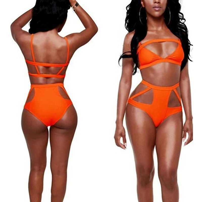 

The new 2021 Black Women Vintage Bandage Bikinis High Waist Swimwear Female Hollow Out Swimsuit Sexy maillot Bathing Suits