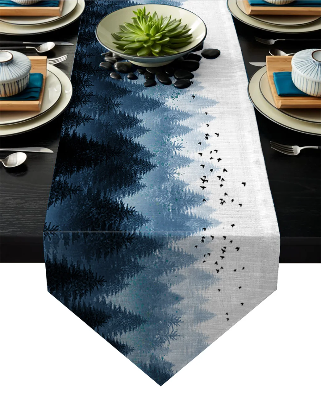 Ink Painting Coniferous Forest Flying Birds Table Runner Flag Home Party Decorative Tablecloth Runners for Wedding | Дом и сад