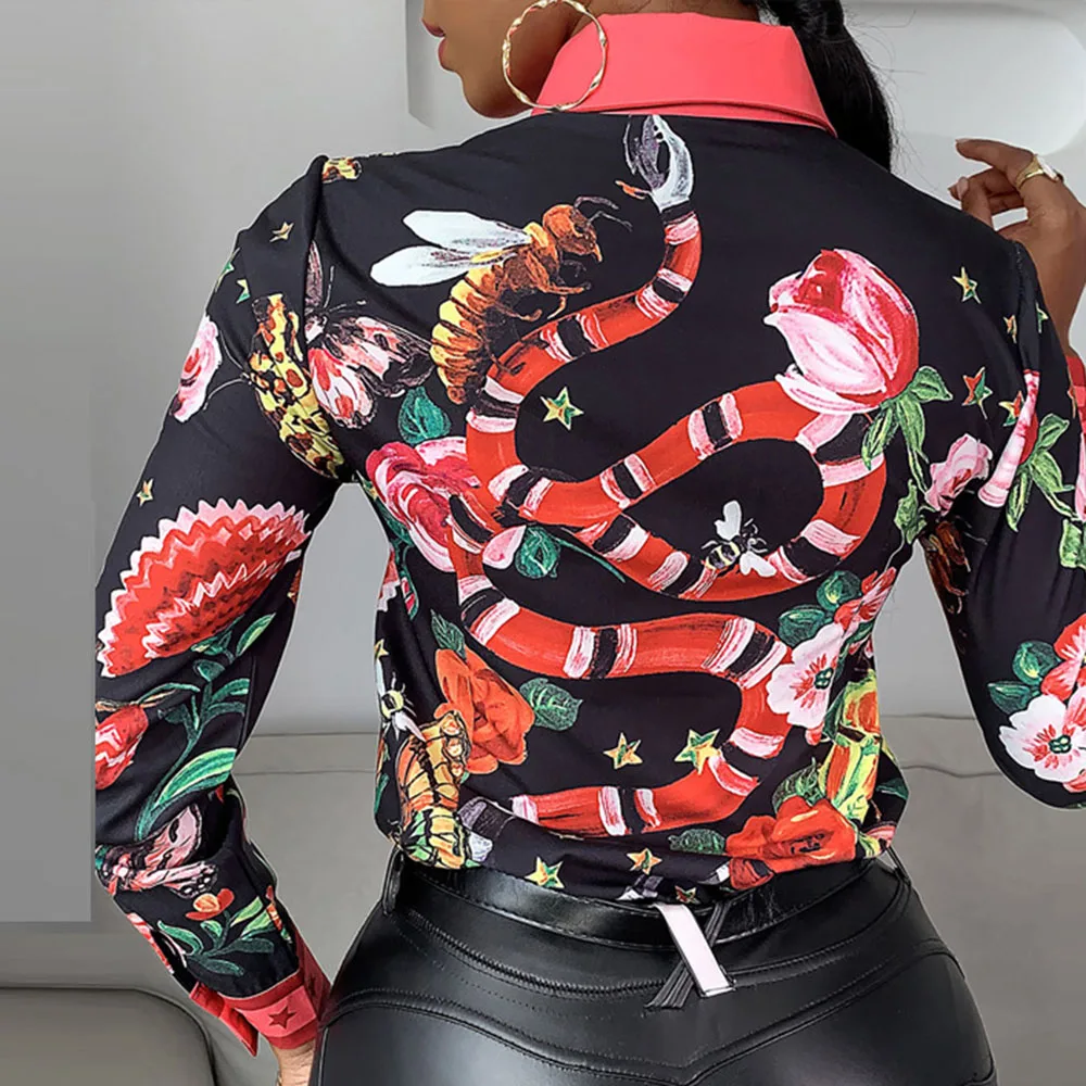 

Vintage floral printed blouse tops bow tie office lady work wear retro spring patchwork blousa shirts women african style