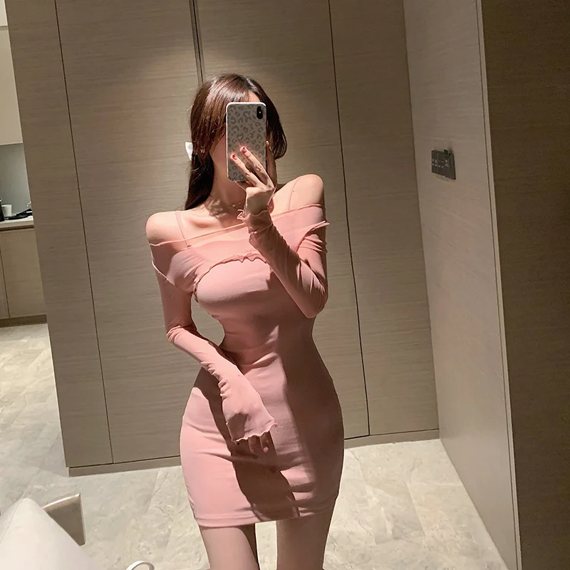 

New Nightclub Women's Clothing Two-Piece Suit Skirt Graceful and Fashionable Slim off-Shoulder Backless Sling Night Club Dress
