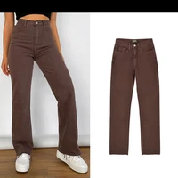 2022 vintage tassel baggy brown jeans women streetwear loose high waist trousers fashion straight leg denim sweatpants damskie