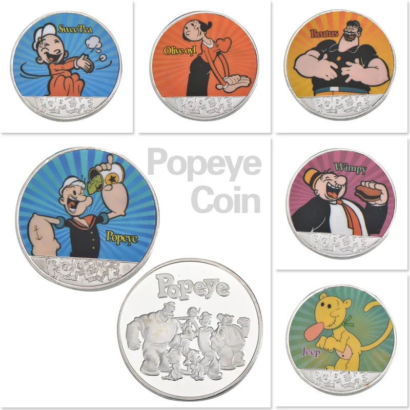 6 pcs coins WR Popeye Посеребренная металлическая копия монет мультяшный персонаж копия монеты коллекционные вещи Россия Подарки на день рождения сувениры - Цвет: 6 pcs coins