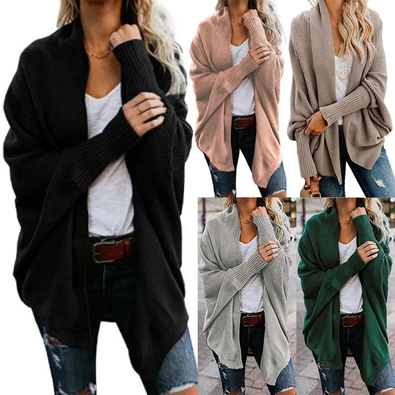 

Woman's Sweater Cardigan Female Autumn Casual Long Sleeve Solid Color Loose Simple Knitted Sweater Cardigan