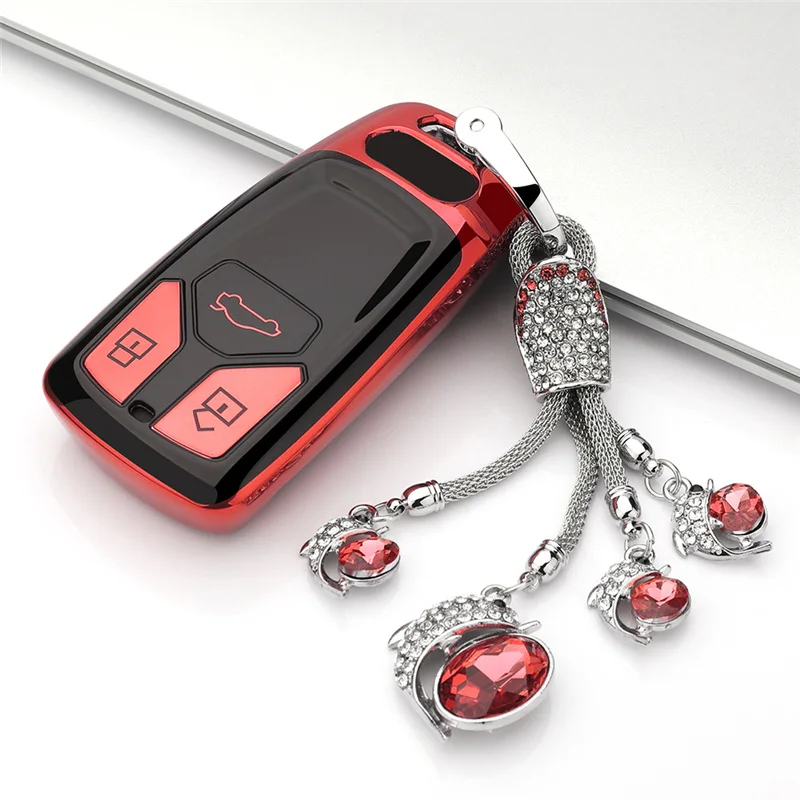 B-Red-keyring Мягкий чехол из ТПУ для автомобильных ключей для Audi A4, новинка, A4L, A5, A6L, QT, S5, S7, Q7, TTS, Audi, чехол для ключей, автомобильные аксессуары, украшение - Название цвета: B-Red-keyring